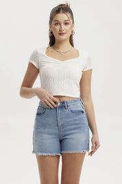 Polera Mujer Fruncido Elástico Blanco