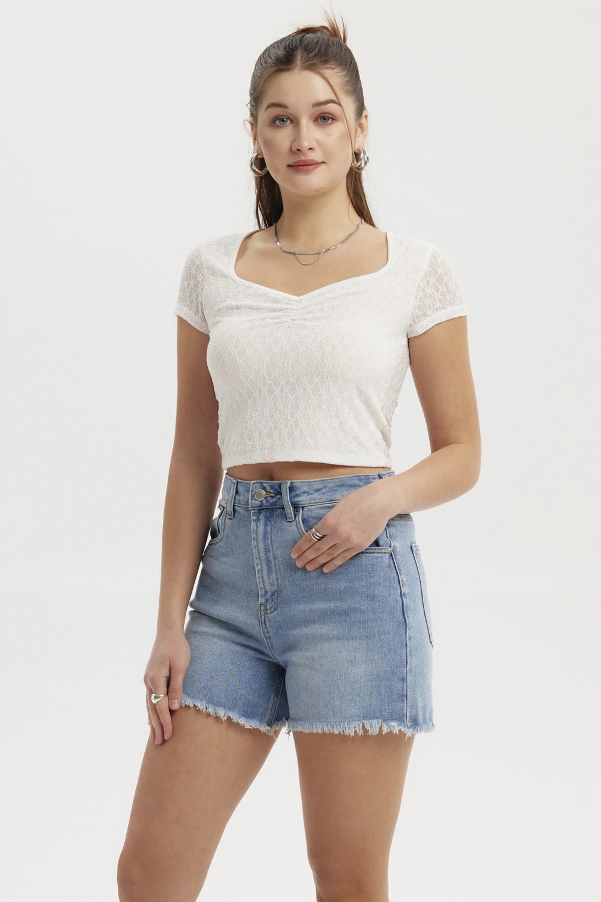 Polera Mujer Fruncido Elástico Blanco