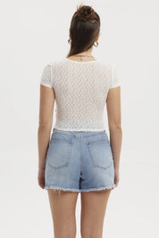 Polera Mujer Fruncido Elástico Blanco