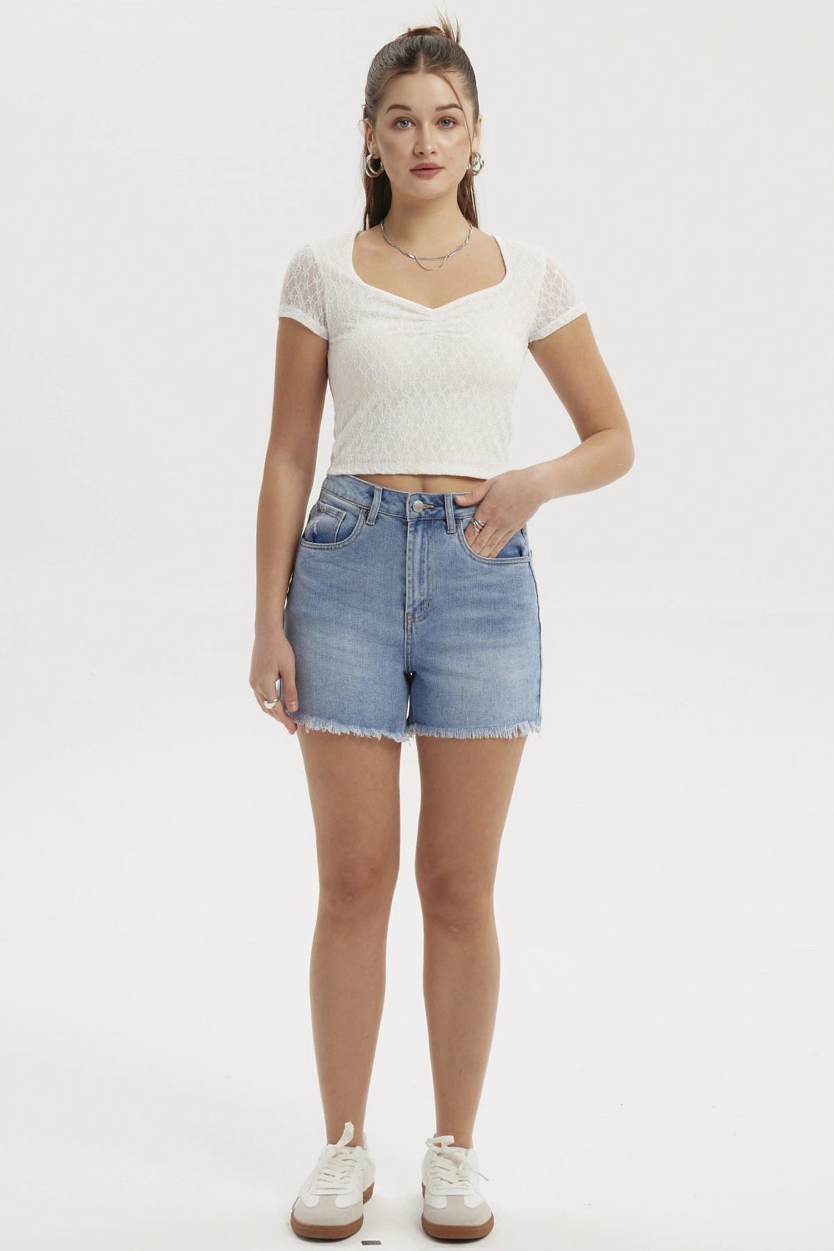 Polera Mujer Fruncido Elástico Blanco