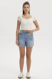 Polera Mujer Fruncido Elástico Blanco