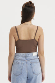 Peto Mujer Escote Drapeado Café