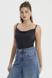 Peto Mujer Escote Drapeado Negro