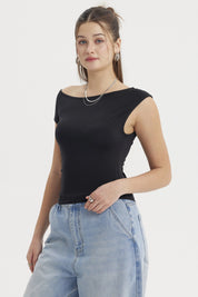 Polera Mujer Cuello Asimétrico Negro