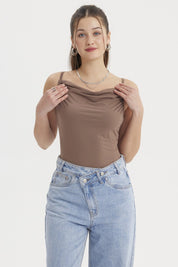 Peto Mujer Drapeado Ajustable Cafe