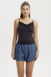 Peto Mujer Drapeado Ajustable Negro