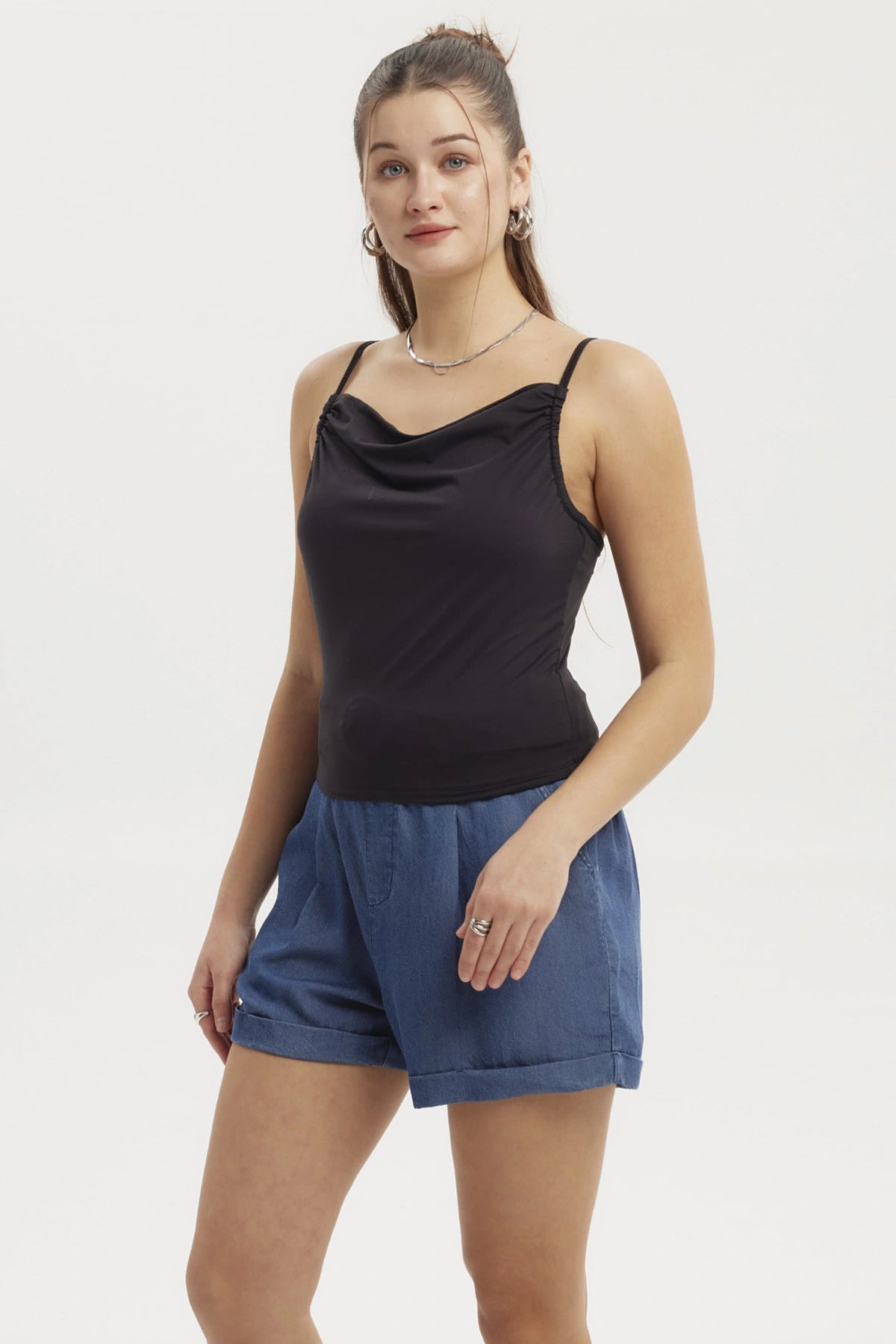 Peto Mujer Drapeado Ajustable Negro