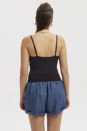 Peto Mujer Drapeado Ajustable Negro