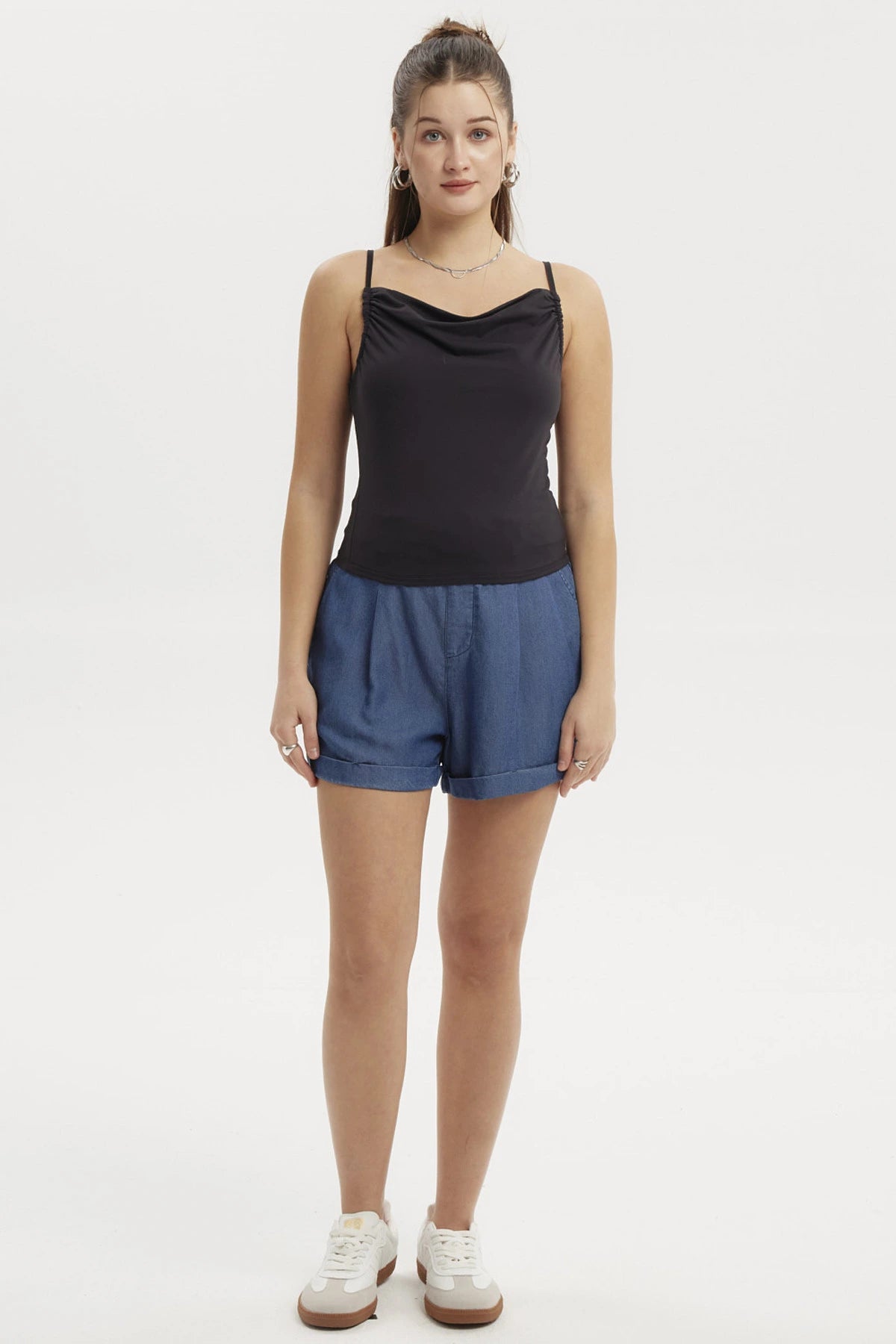 Peto Mujer Drapeado Ajustable Negro