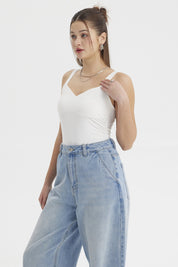 Polera Mujer Escote Cuadrado Blanco