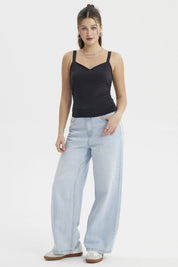 Polera Mujer Escote Cuadrado Negro