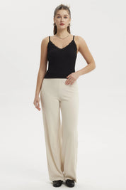 Peto negro mujer con textura y encaje en escote sin estampa lisa elegante