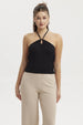Polera mujer halter negro sin estampa lisa diseño sencillo y elegante ideal para combinar con pantalones claros