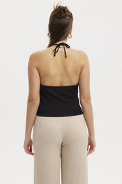 Polera mujer halter negro sin estampa lisa diseño sencillo y elegante ideal para combinar con pantalones claros