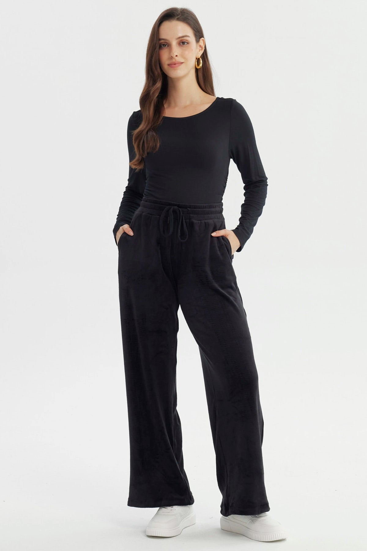 Pantalón Buzo Mujer Wide Leg Negro