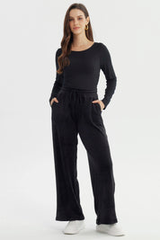Pantalón Buzo Mujer Wide Leg Negro