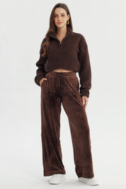 Pantalón Buzo Mujer Wide Leg Chocolate