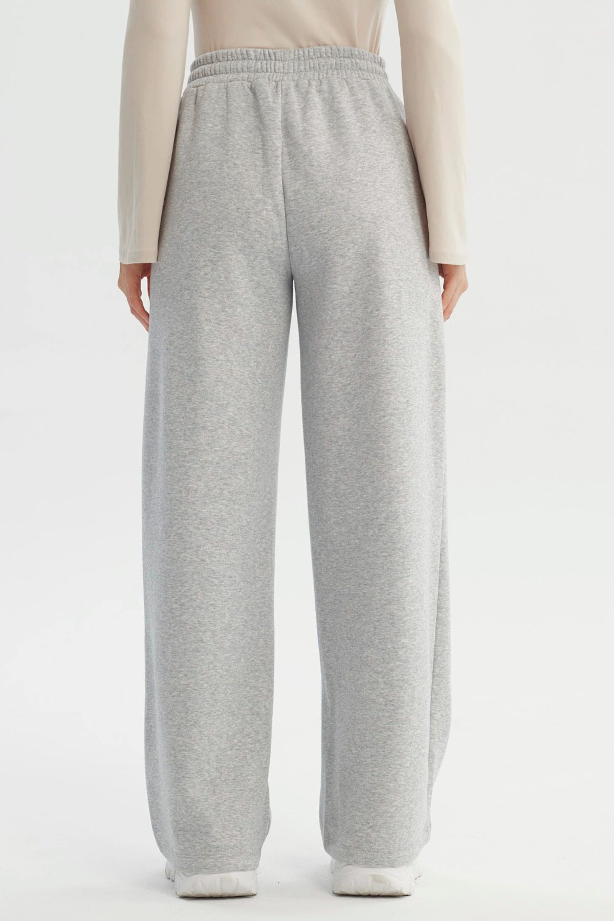 Pantalón Buzo Mujer Wide Leg Gris Melange