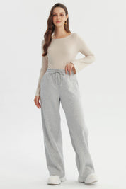 Pantalón Buzo Mujer Wide Leg Gris Melange