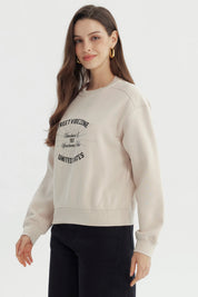 Polerón Mujer Adorno Print Beige Claro