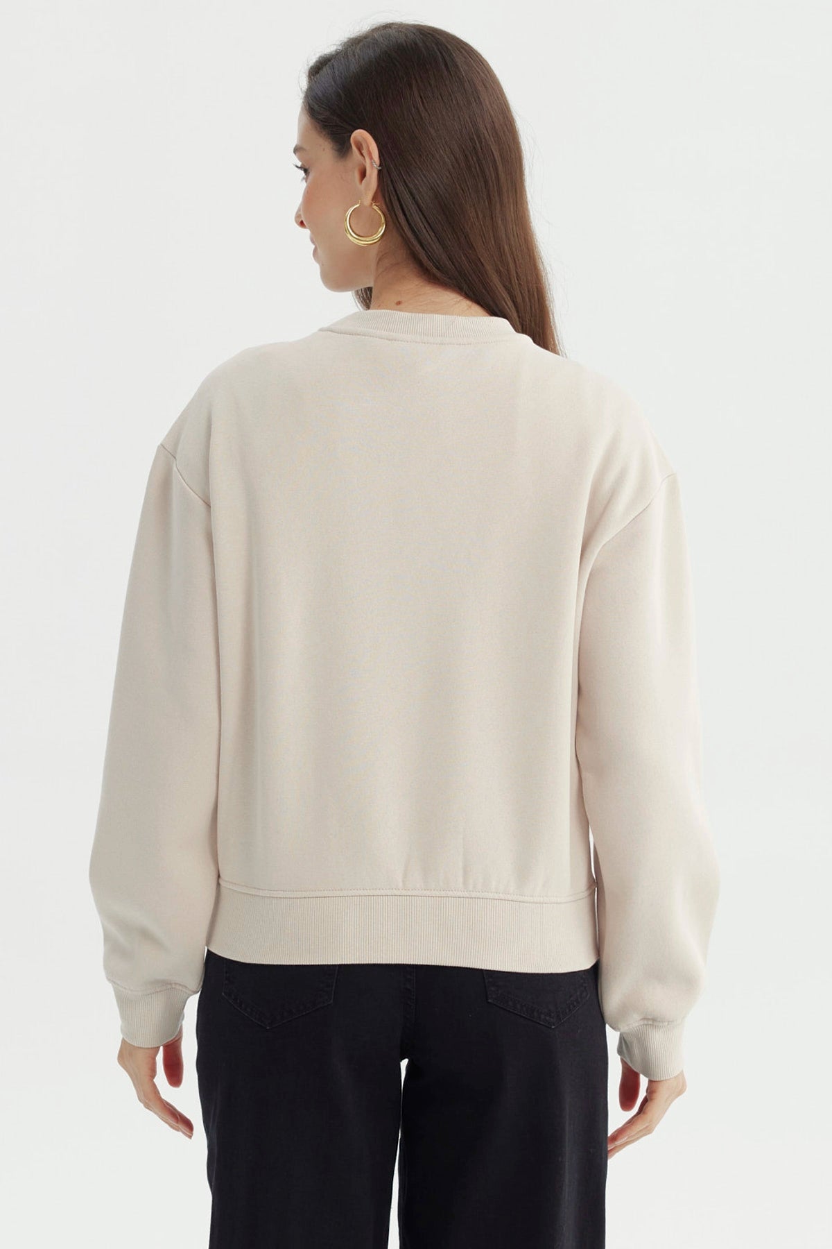 Polerón Mujer Adorno Print Beige Claro
