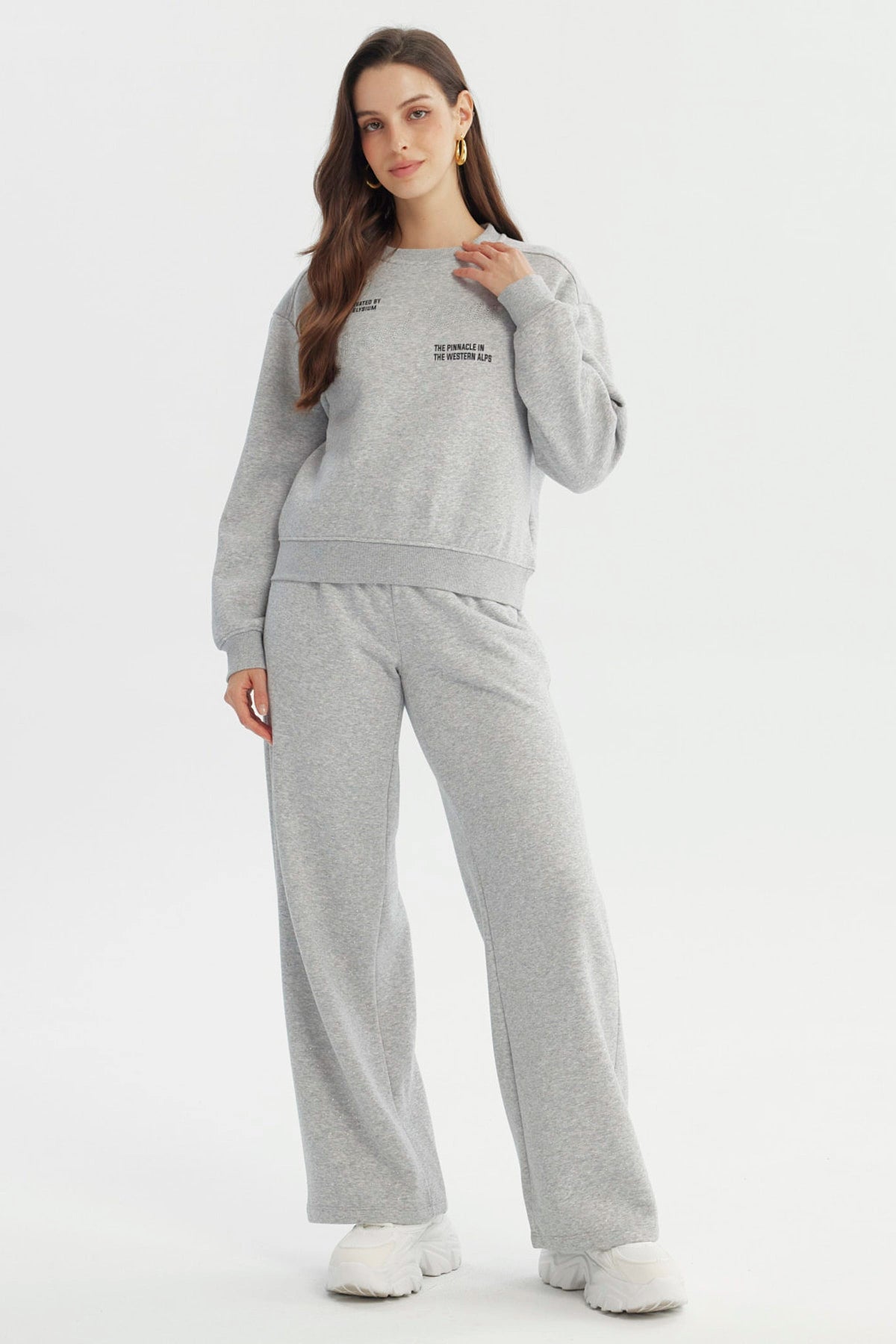 Polerón Mujer Adorno Print Gris Melange