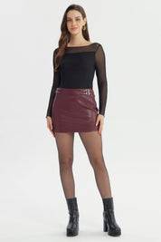 Falda Mujer Tipo Short Burdeo