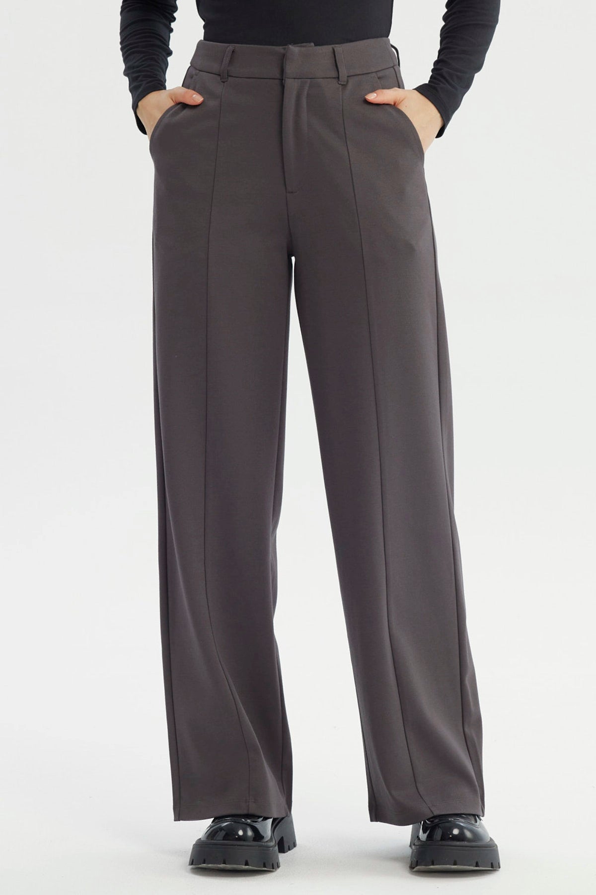 Pantalón Mujer Wide Leg Gris Oscuro