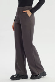 Pantalón Mujer Wide Leg Gris Oscuro