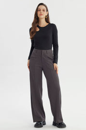 Pantalón Mujer Wide Leg Gris Oscuro