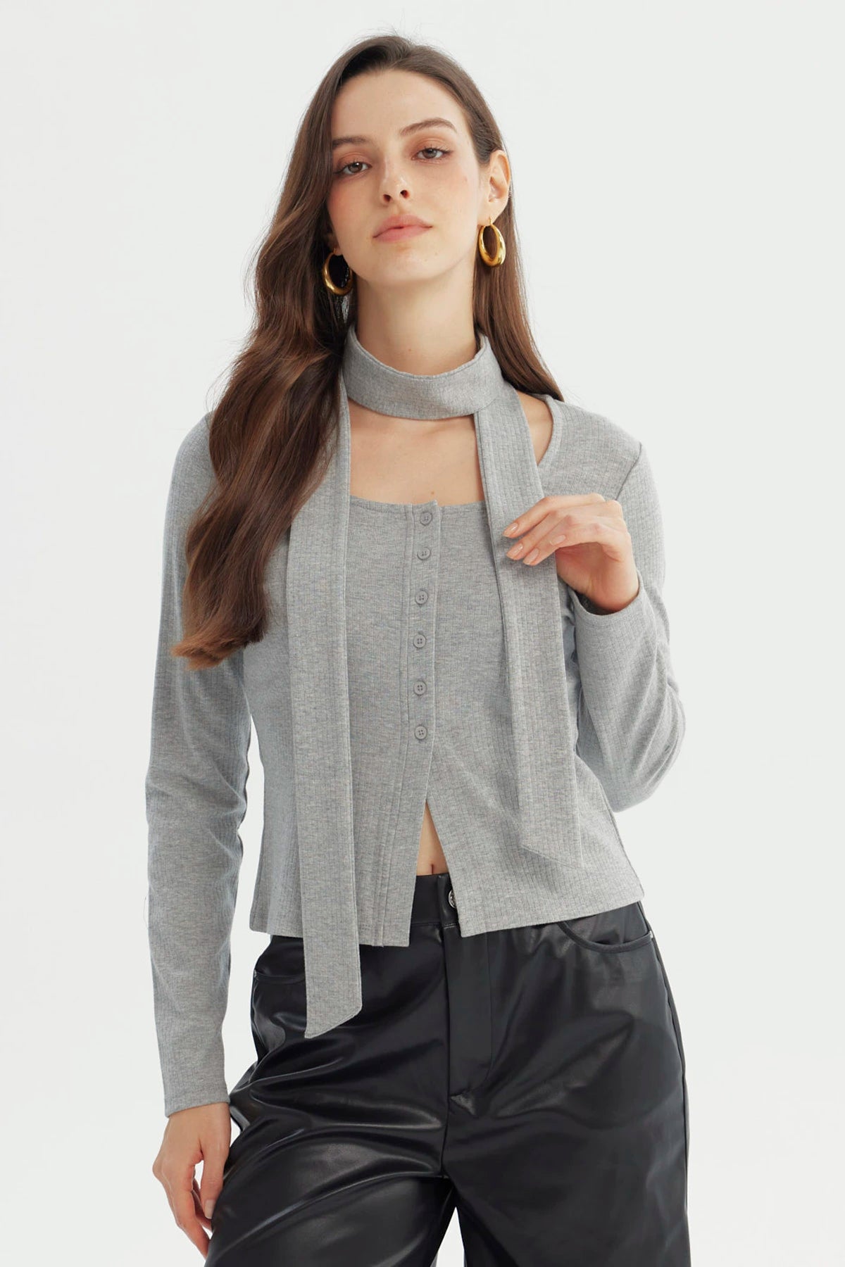 Polera Mujer Slim Gris Melange
