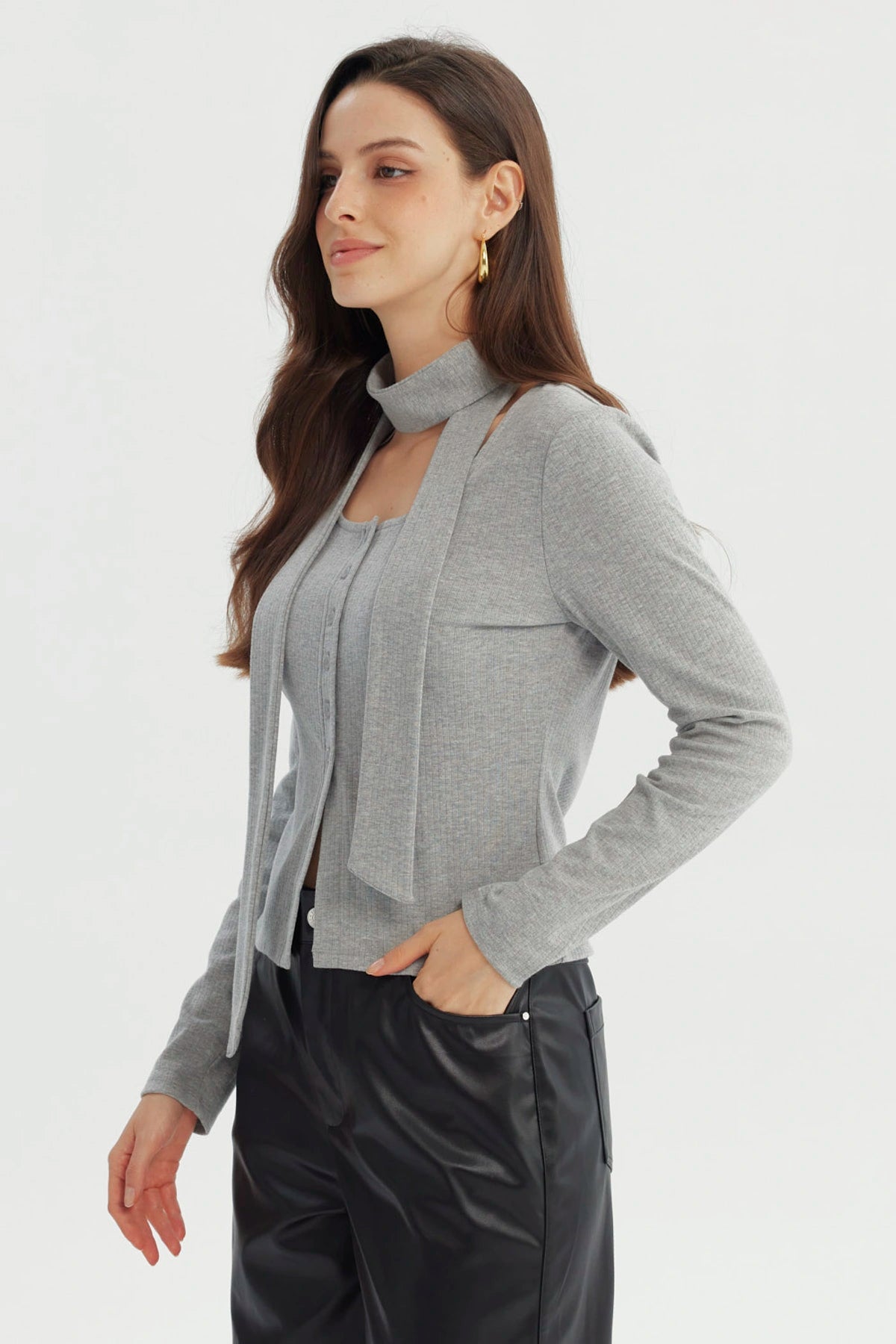 Polera Mujer Slim Gris Melange