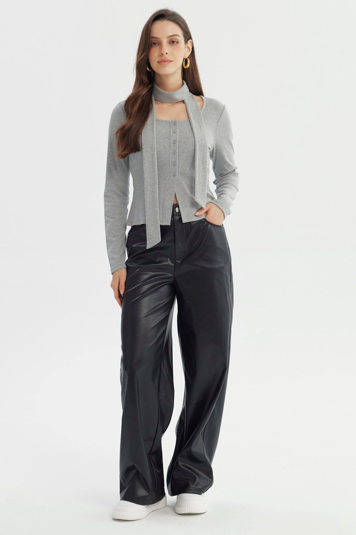 Polera Mujer Slim Gris Melange