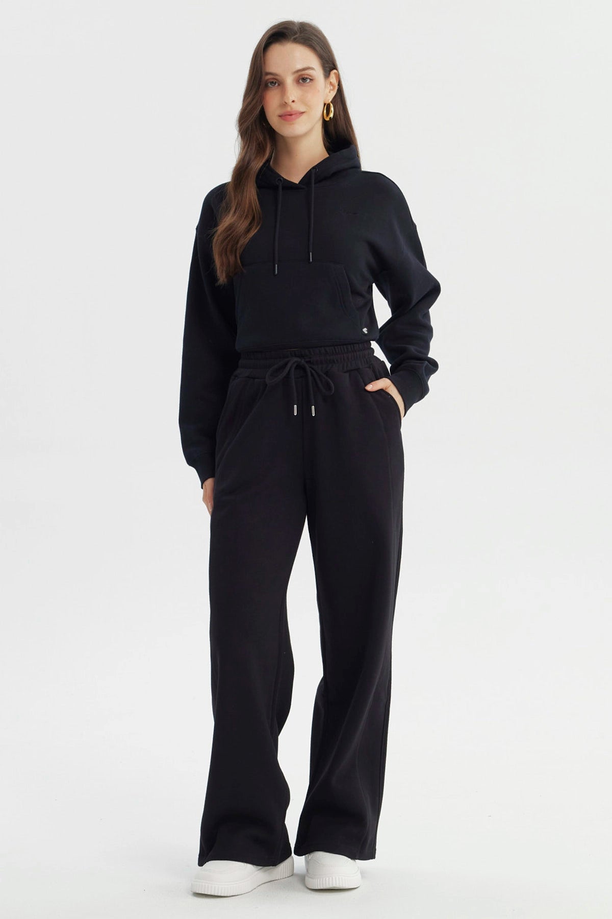 Pantalón Buzo Mujer Wide Leg Negro