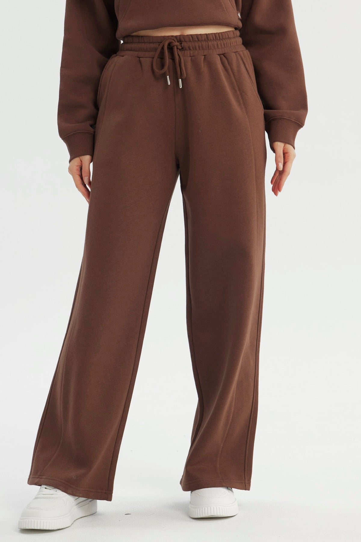 Pantalón Buzo Mujer Wide Leg Café