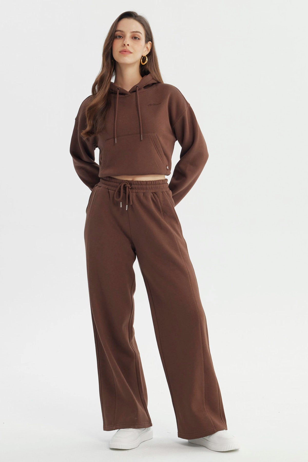 Pantalón Buzo Mujer Wide Leg Café