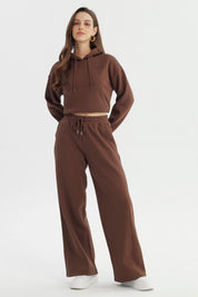 Pantalón Buzo Mujer Wide Leg Café
