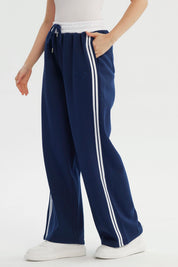 Pantalón Buzo Mujer Wide Leg Azul