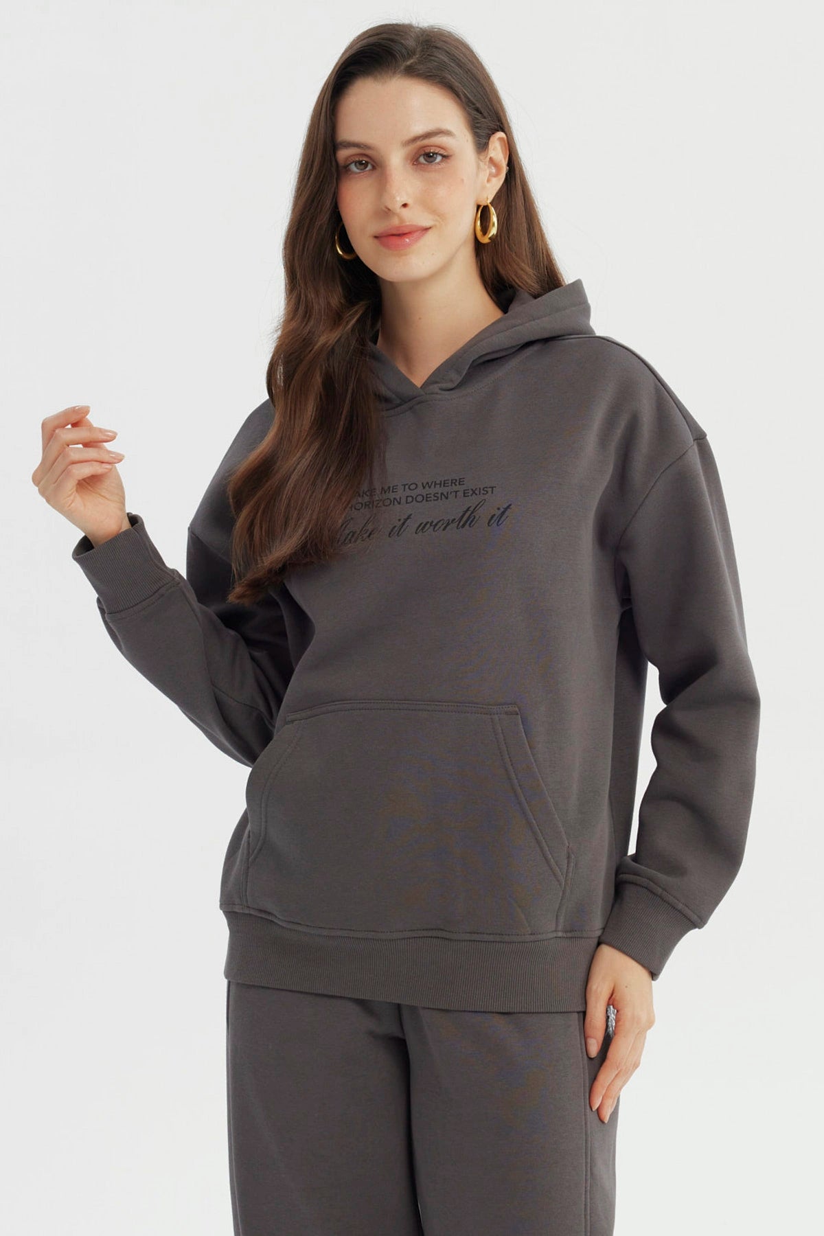 Polerón Mujer Slim Gris Oscuro