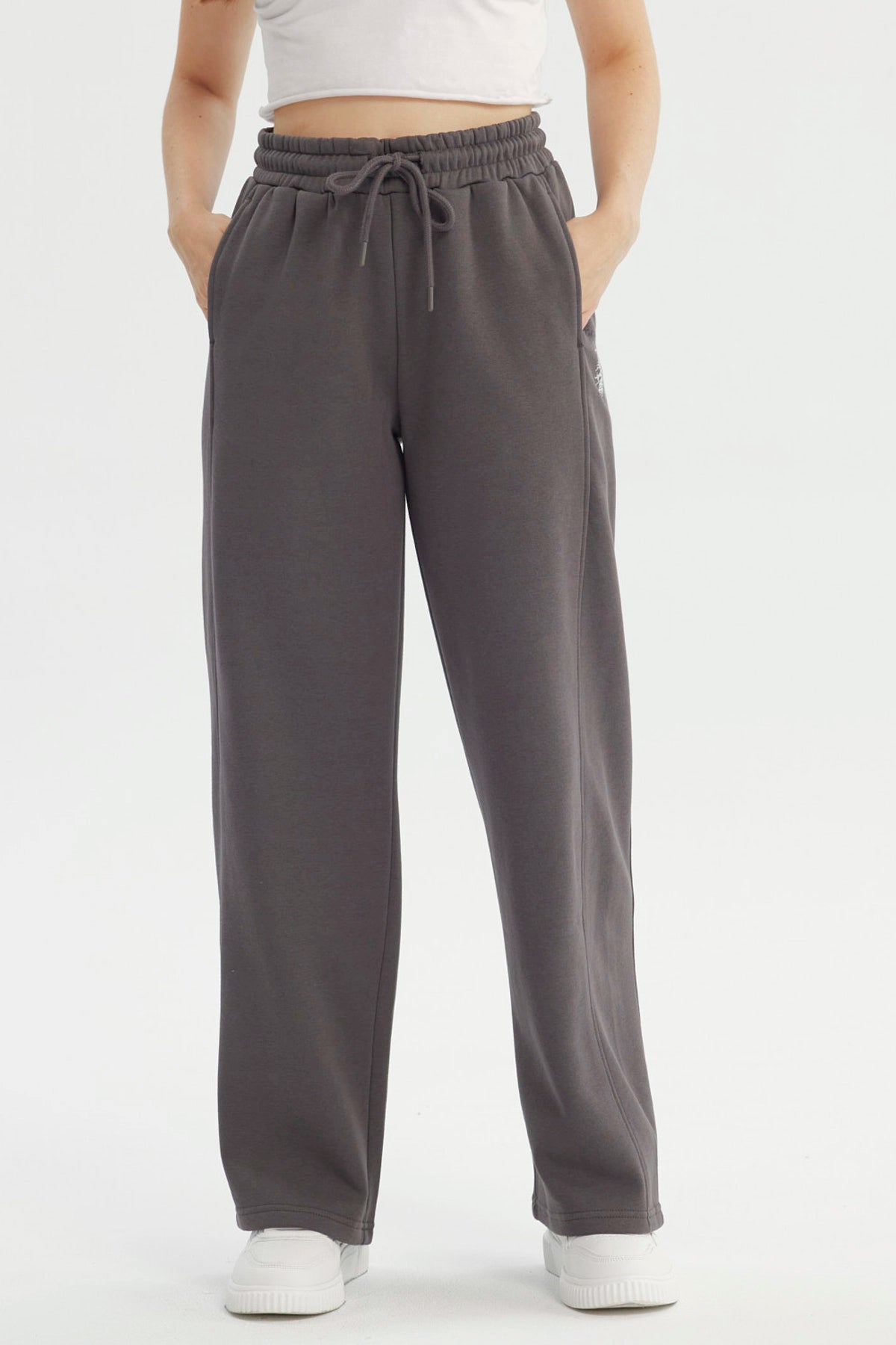 Pantalón Buzo Mujer Wide Leg Gris Oscuro