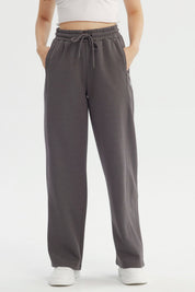 Pantalón Buzo Mujer Wide Leg Gris Oscuro