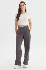 Pantalón Buzo Mujer Wide Leg Gris Oscuro