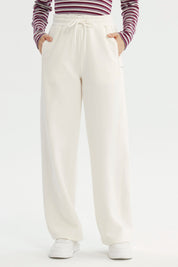 Pantalón Buzo Mujer Wide Leg Crema