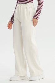 Pantalón Buzo Mujer Wide Leg Crema