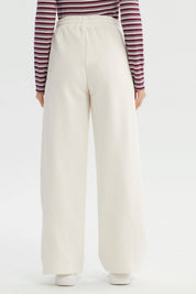 Pantalón Buzo Mujer Wide Leg Crema