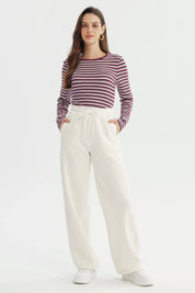 Pantalón Buzo Mujer Wide Leg Crema