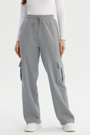 Pantalón Buzo Mujer Calce Recto Gris Oscuro