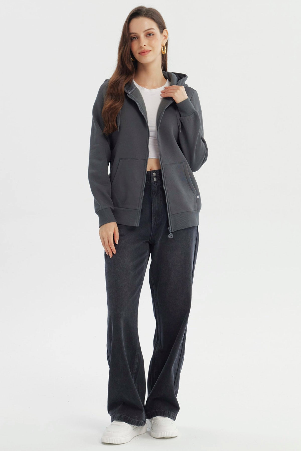 Polerón Mujer Slim Gris Oscuro