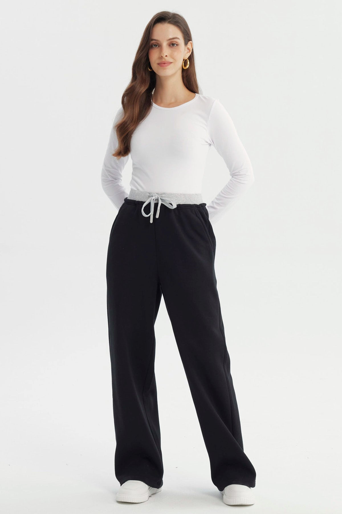 Pantalón Buzo Mujer Wide Leg Negro
