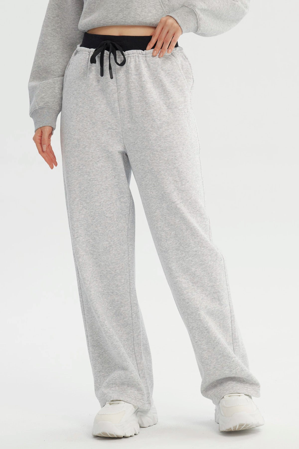 Pantalón Buzo Mujer Wide Leg Gris Melange
